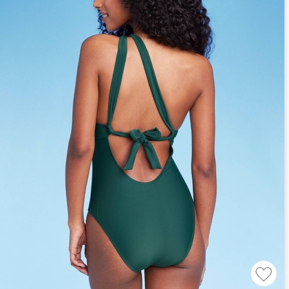 NWT! Shade & Shore One Shoulder Plunge Cut Out One Piece Swimsuit - Green - Picture 5 of 14